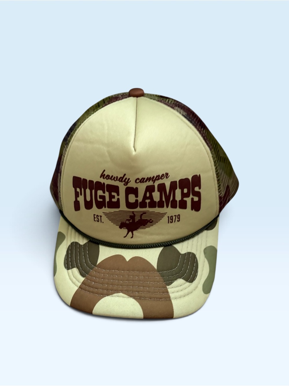Camo hat- howdy camper